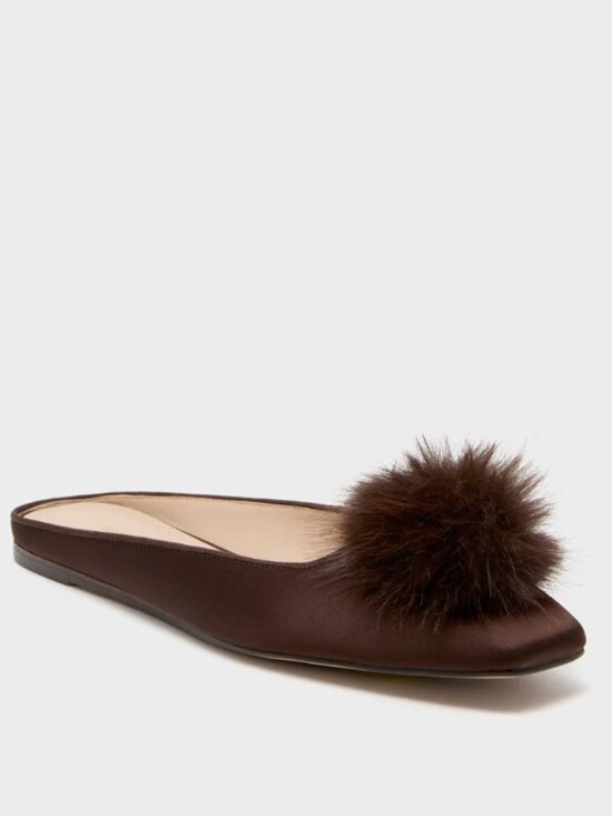 Tuckernuck Shoes - Tuckernuck Shoes Chocolate Satin Nilli Flats with Pom Pom - size 8.5
